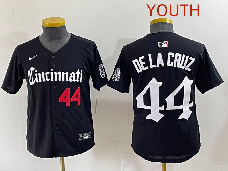 Youth 2025 Cincinnati Reds #44 De La Cruz Black Five generations Joint Name Nike MLB Jersey style 6
